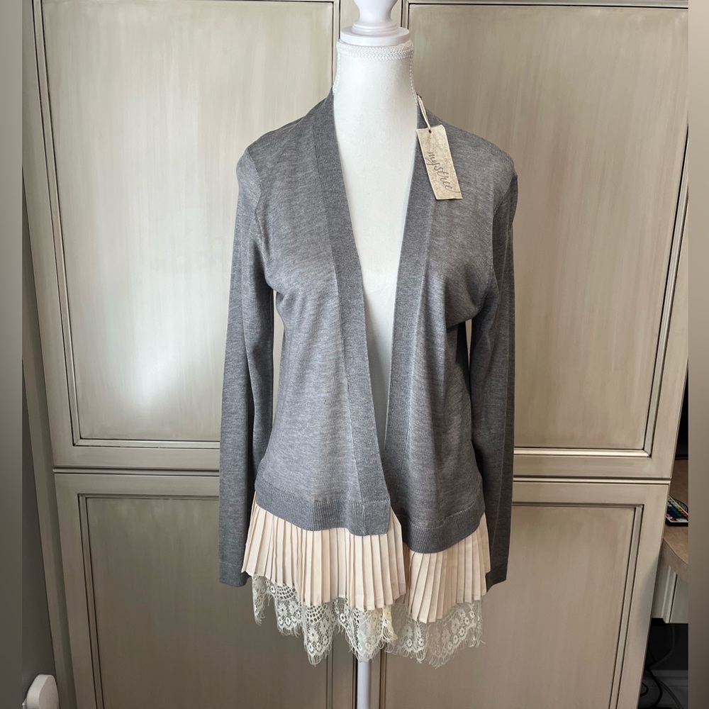 Mystree grey cardigan with lace details